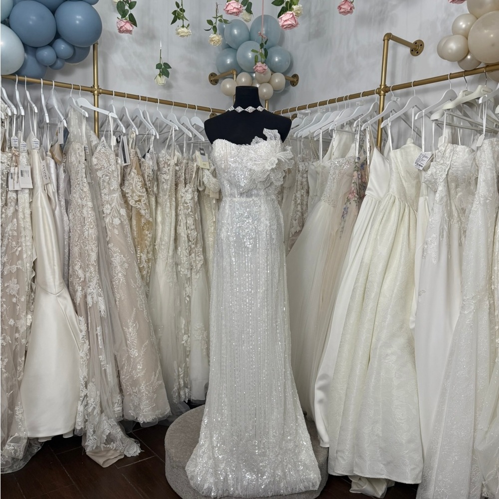 Elegant White Sequin Wedding Gown.